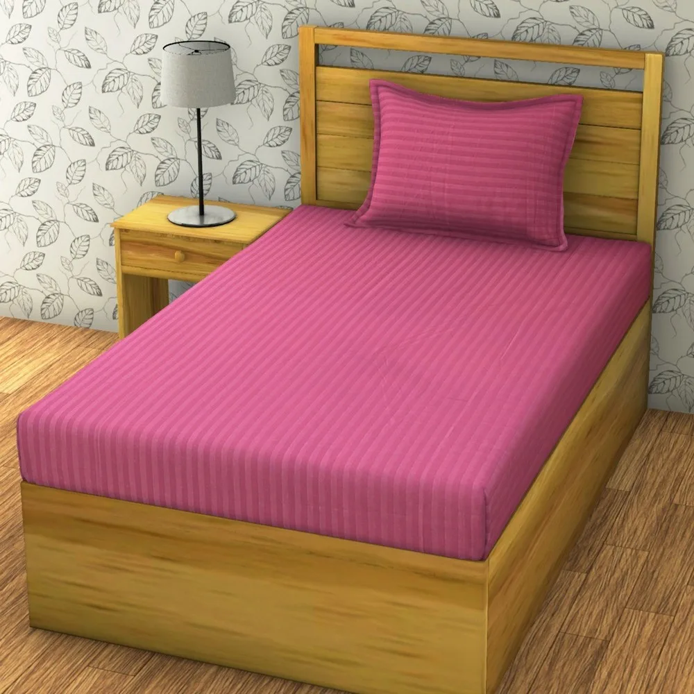 Plain stripes single bed bedsheet, 60x90, pink