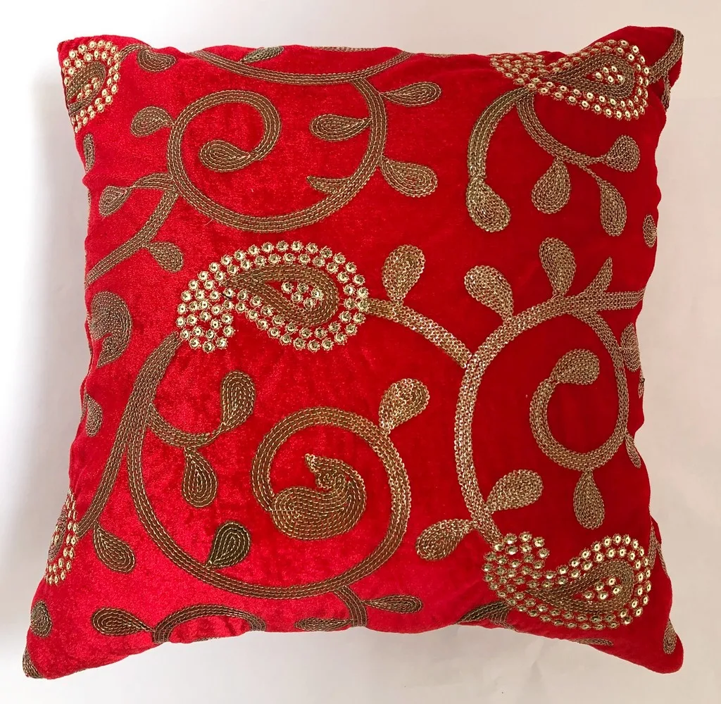 Cushion cover golden motif, red, 16x16, set of 5