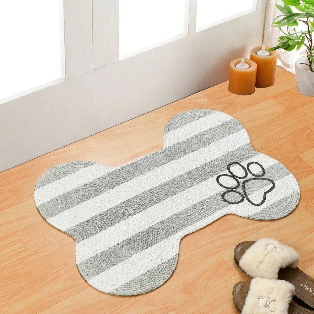 Bone shape mat for dogs, pets, grey white, paw