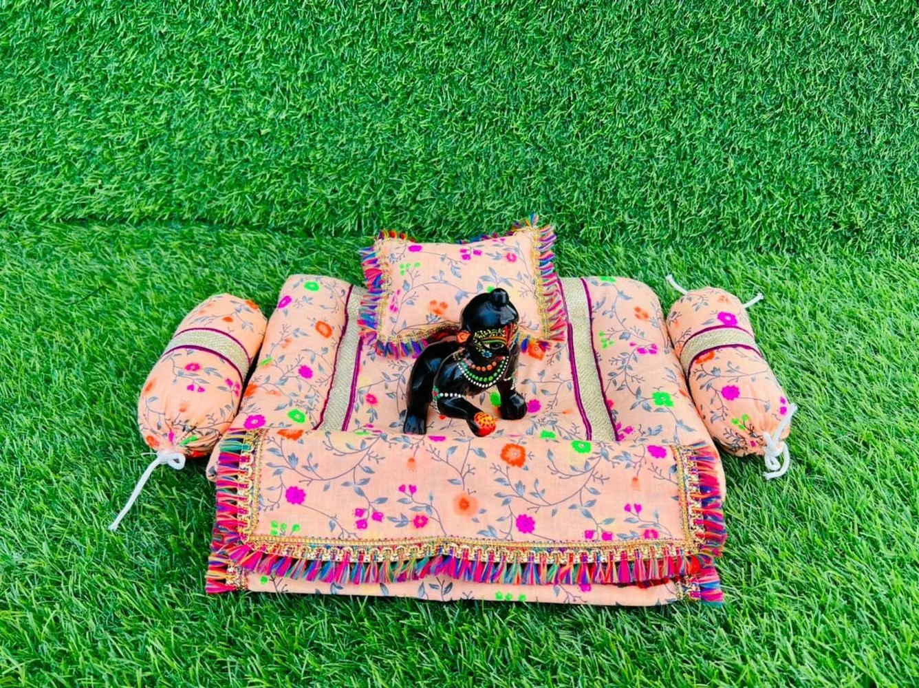 Laddu Gopal bedding set cotton, peach, floral