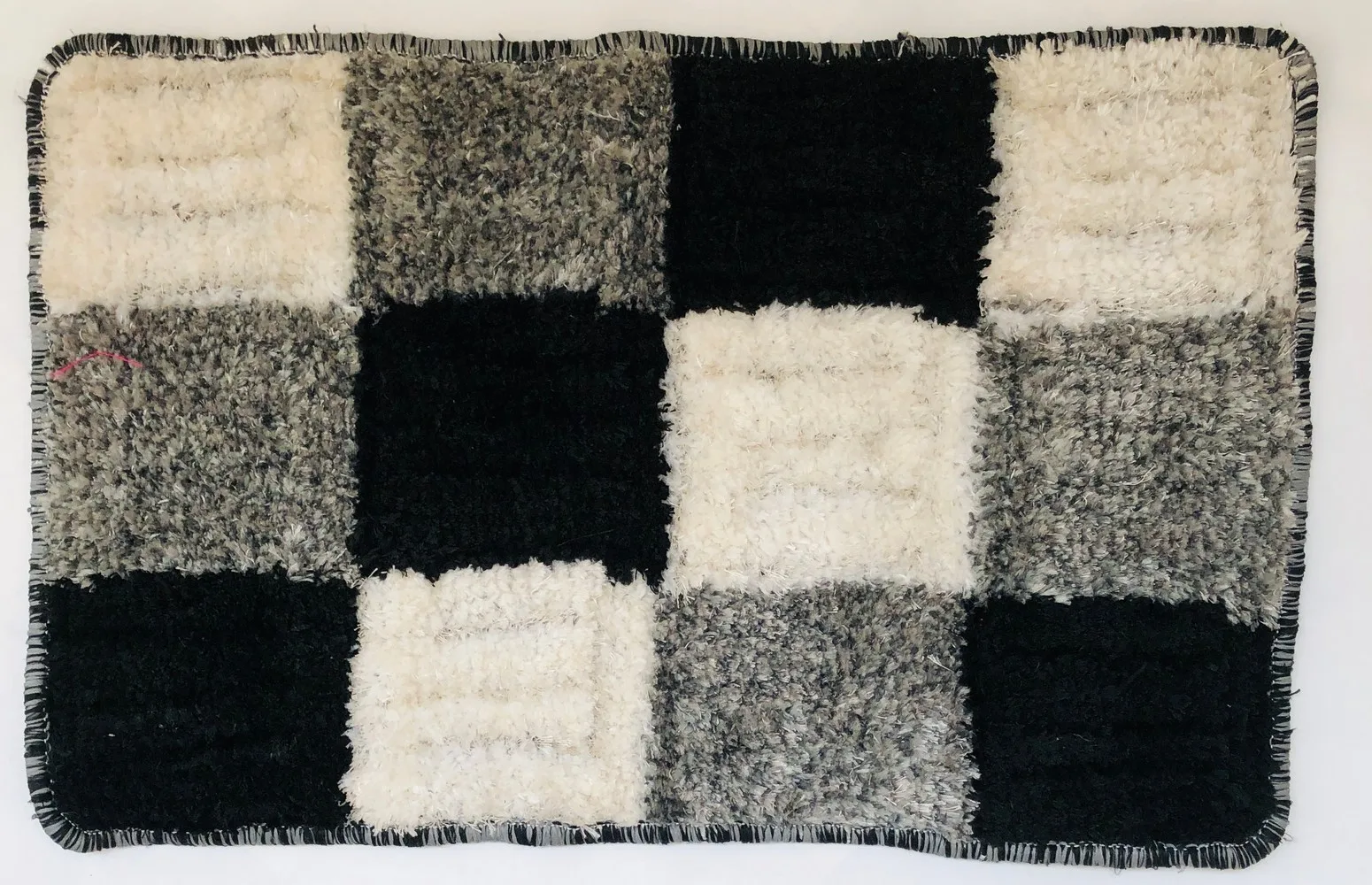 Rectangle shape Polyester Micropoly Shaggy Rug, square boxes, black grey, 16x24 inches