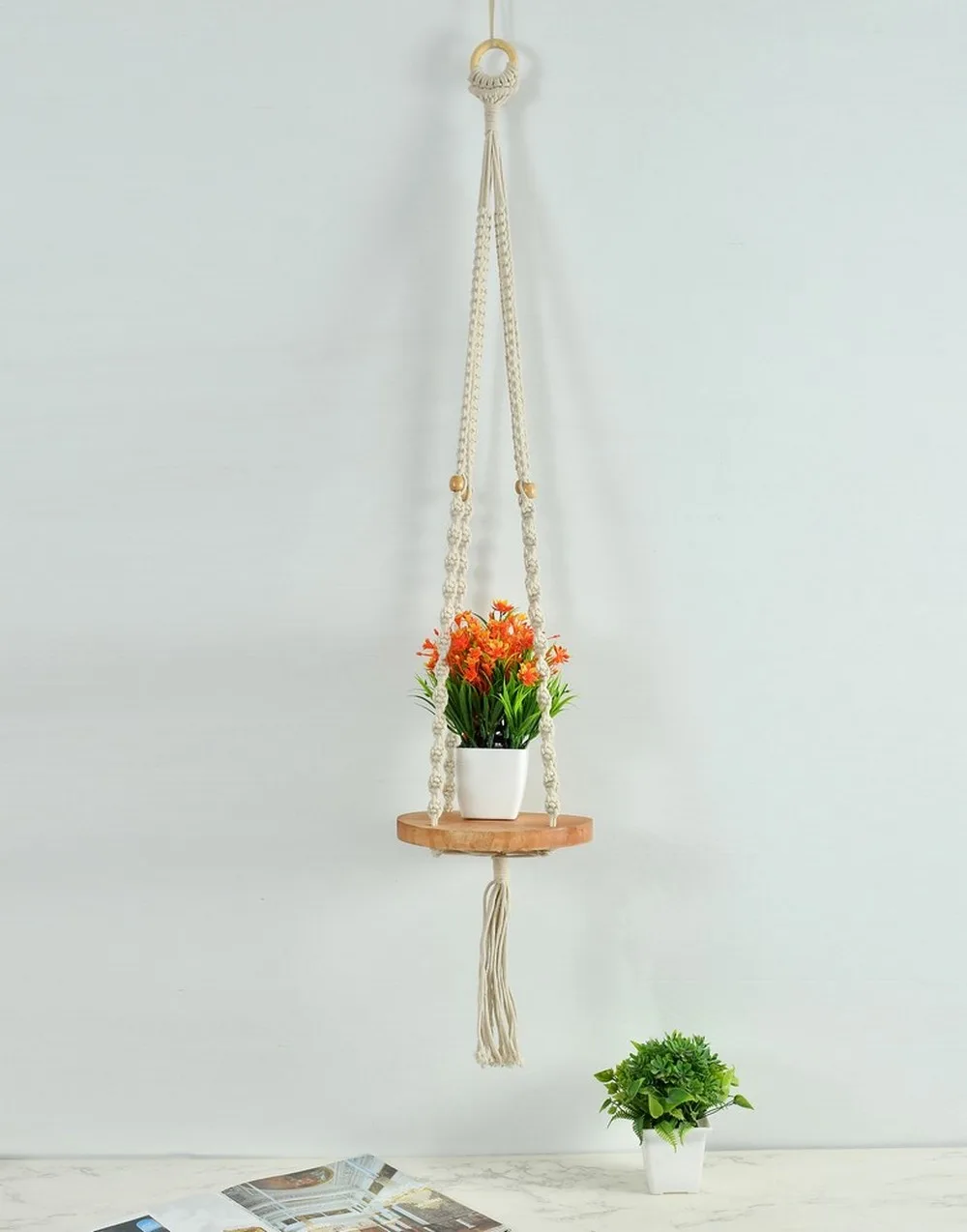 Cotton macrame round Hanging Shelf for pot, decoration item