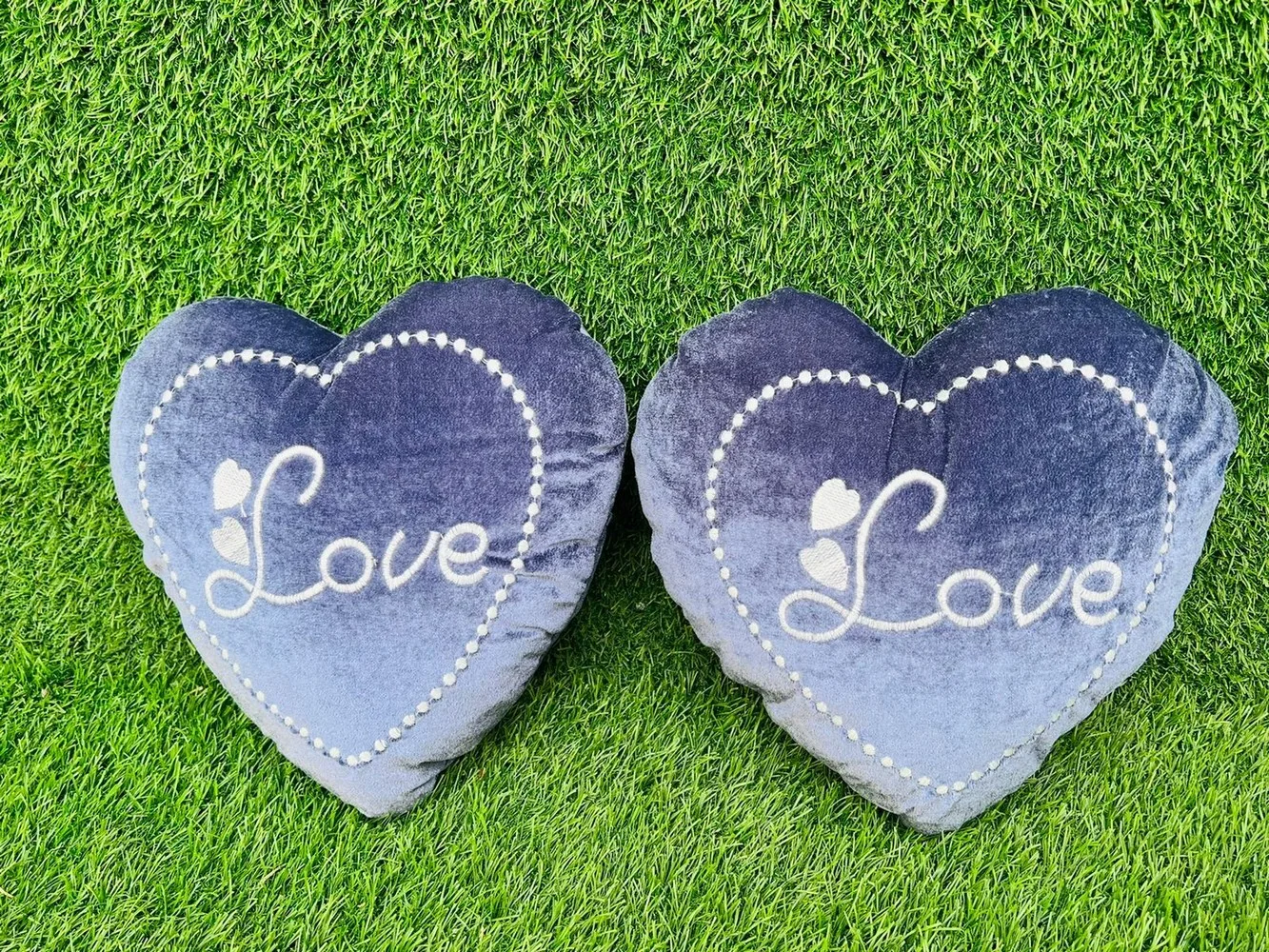 Heart shaped Love Velvet cushion, 12x12, Blue