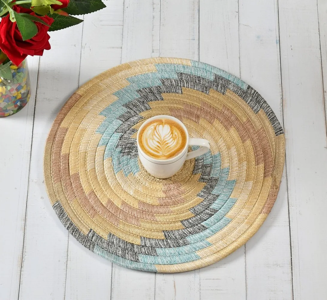 Polyjute multicolor round placemat, 14x14, 1 piece