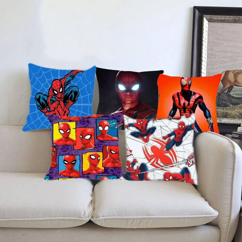 Printed cushion cover jute front, 16x16, Set of 5, Super heroes